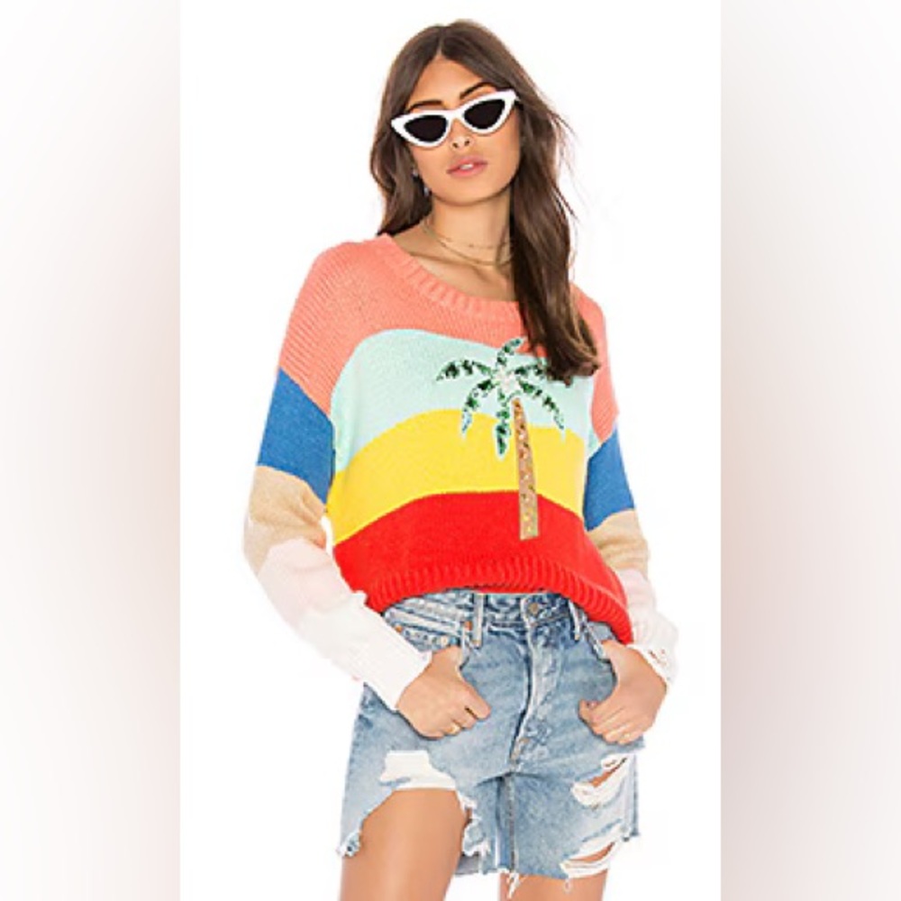 Wildfox Cayman Palm Iris Sweater in Multi Colored